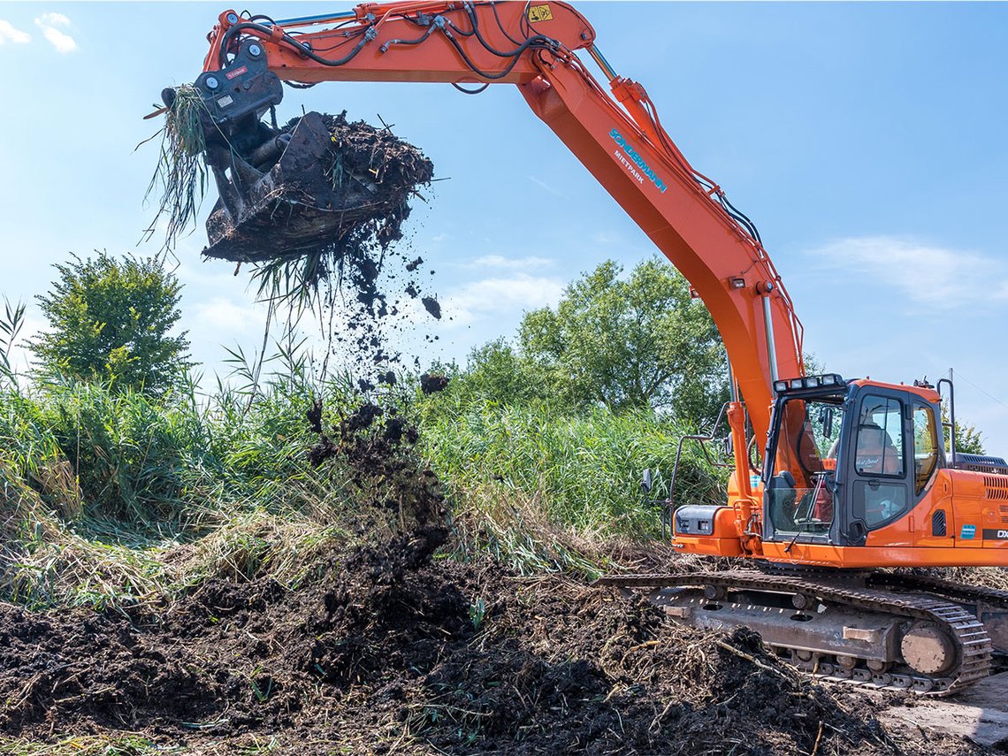Bagger räumt Schilfbeet
