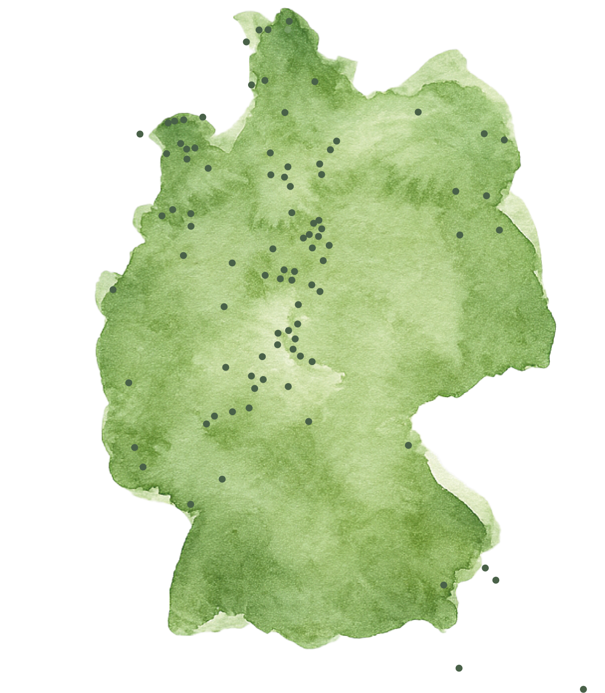 Karte Deutschlands mit Punkten bei Standorten von Klärschilfanlagen