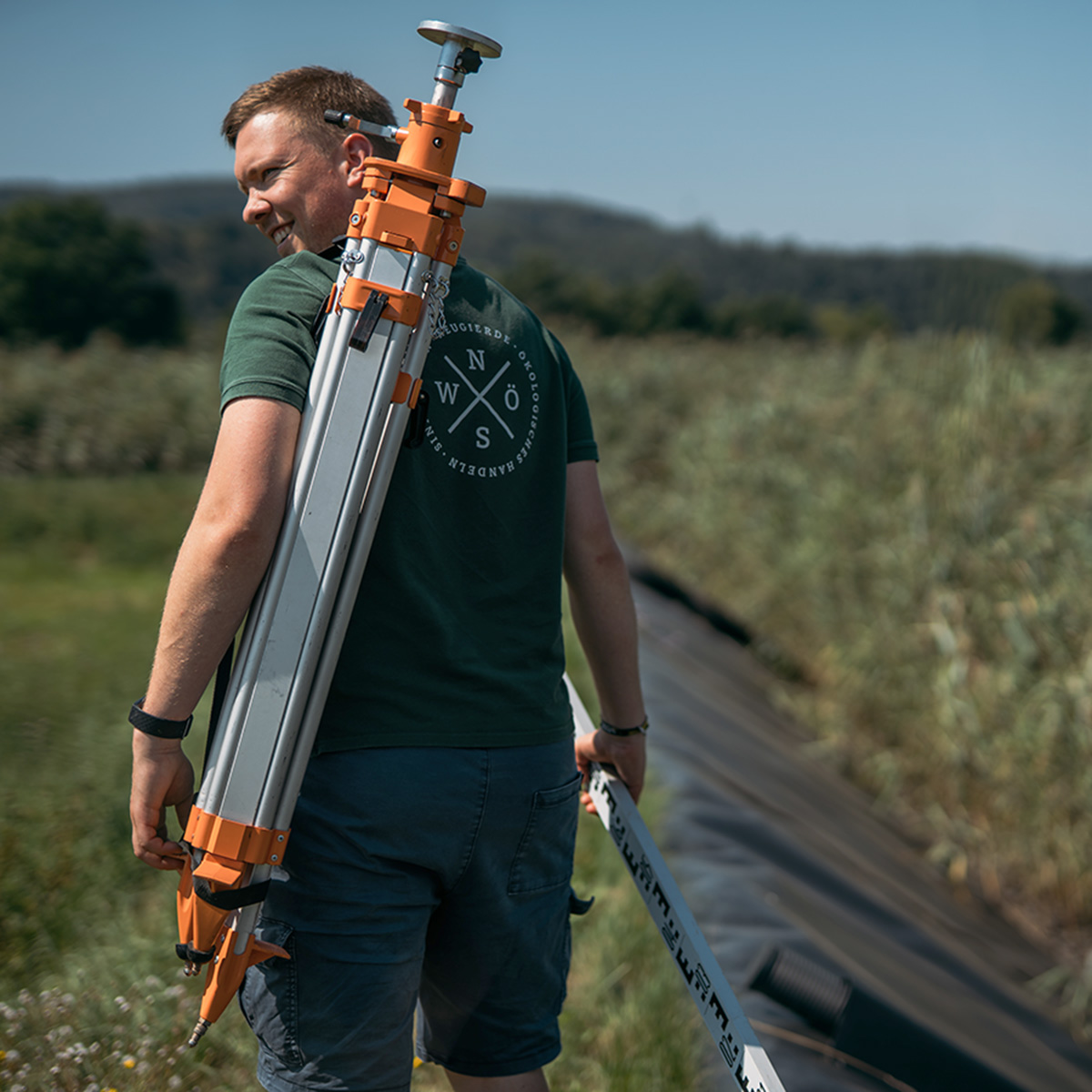 Klärschilf Mitarbeiter auf einem Schilfbeet