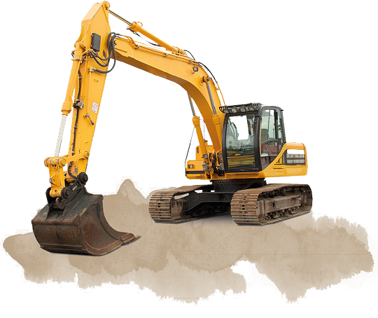 Gelber Bagger auf brauner Wasserfarbe